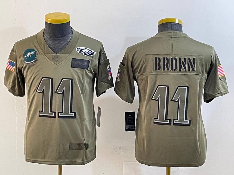 Youth 2025 Philadelphia Eagles 11 Brown green Nike NFL jersey style 1